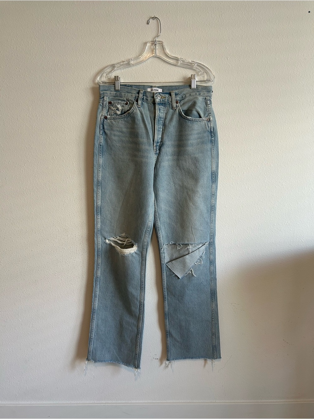 Re/Done Light Blue Distressed Straight-Leg Jeans - Picture 10 of 10